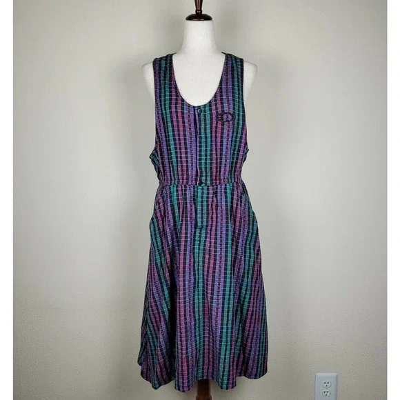 navy blue dress for baby girl Vintage 1990s Plaid Jumper Dress